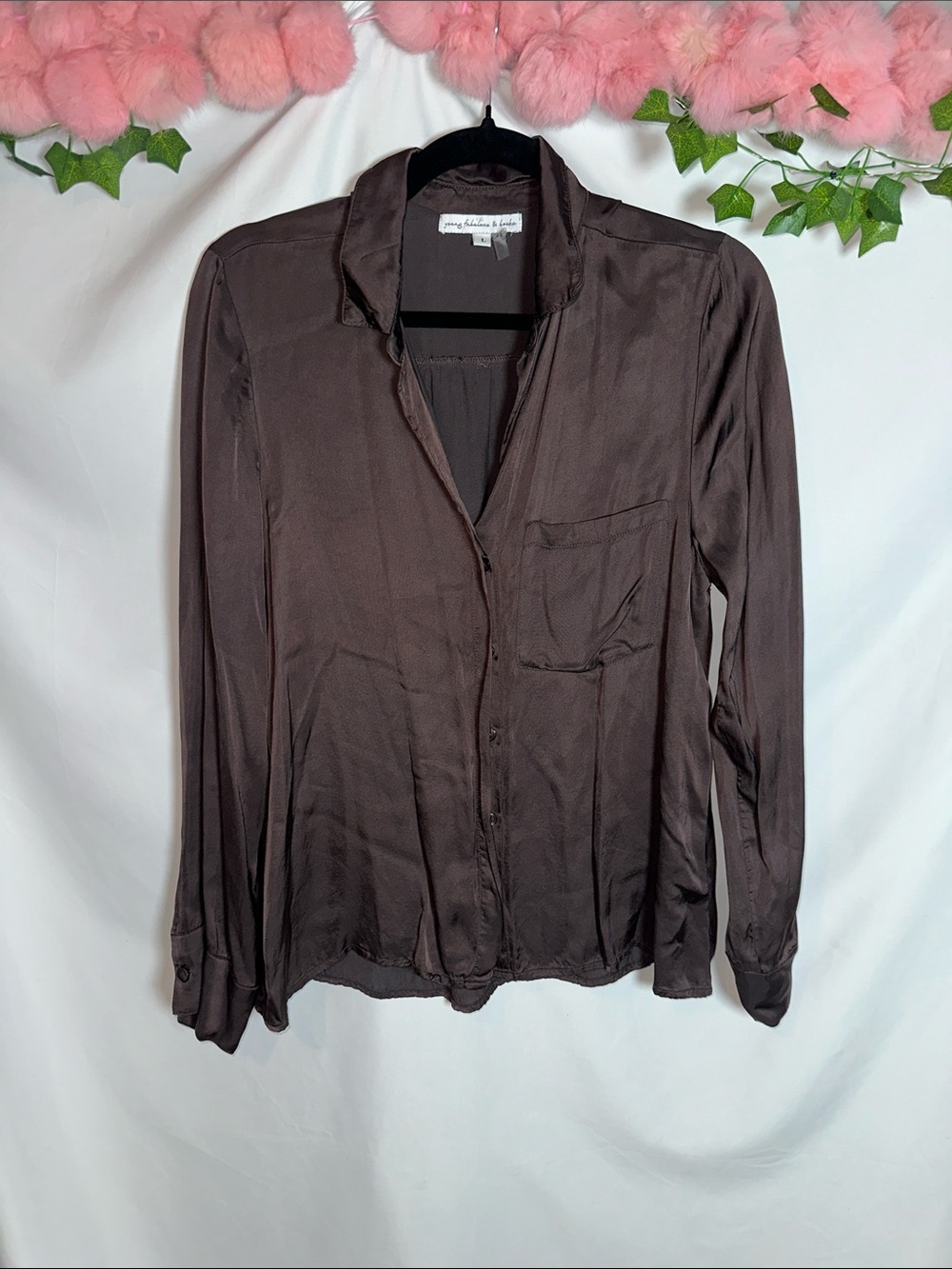 Young Fabulous & Broke Brown Button-Up Silk Blouse